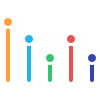 Exultant Digital marketing icon made up of a five sliding bars in orange, blue, green, red and purple at different levels of height with circles at tops
