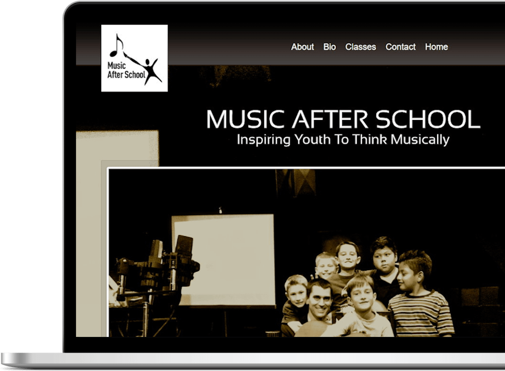 Laptop with Music After School home page on screen (an example of Exultant Digital's work)